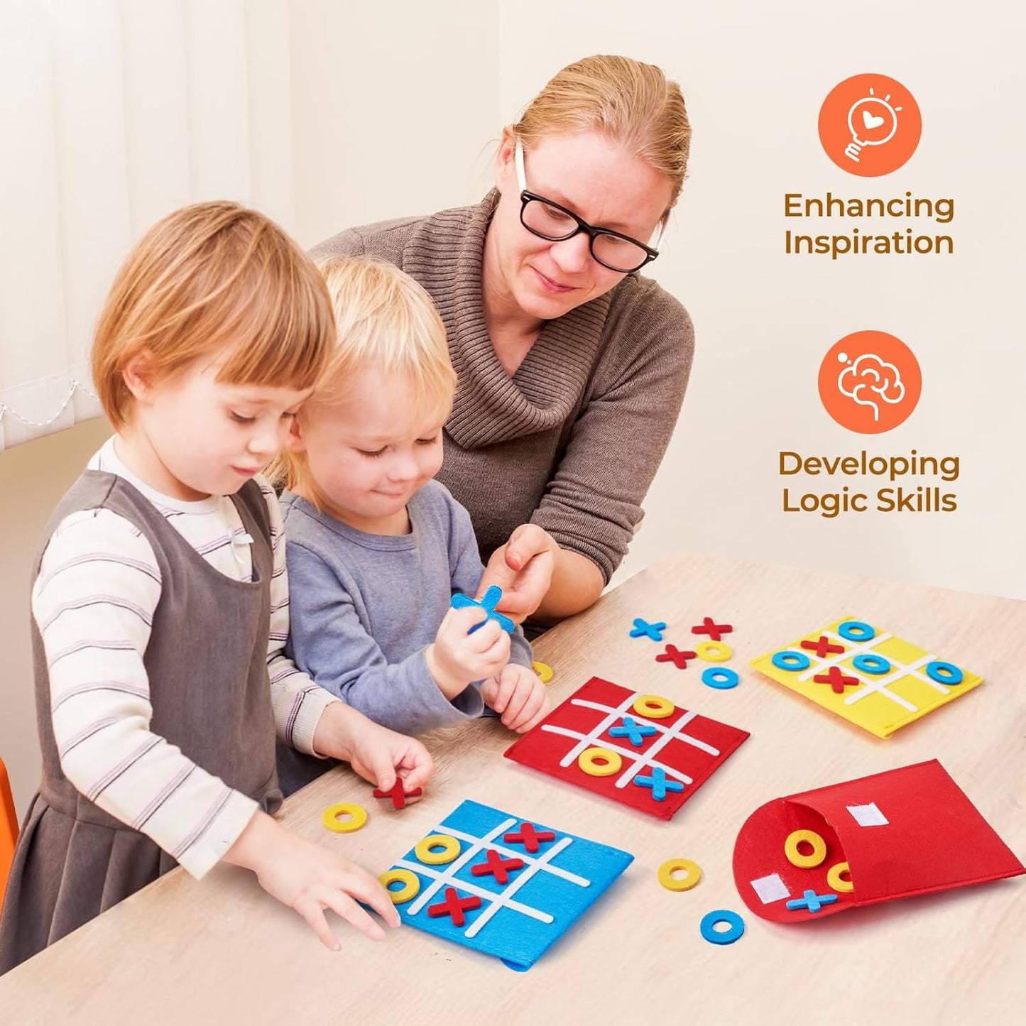 JoyCat Tic Tac Toe Strategic Board Game for Kids and Family,Birthday Party Favors,Goodie Bag Stuffers,End of Year Student Gifts with Envelope,Easy to Store(Bulk Pack of 48)