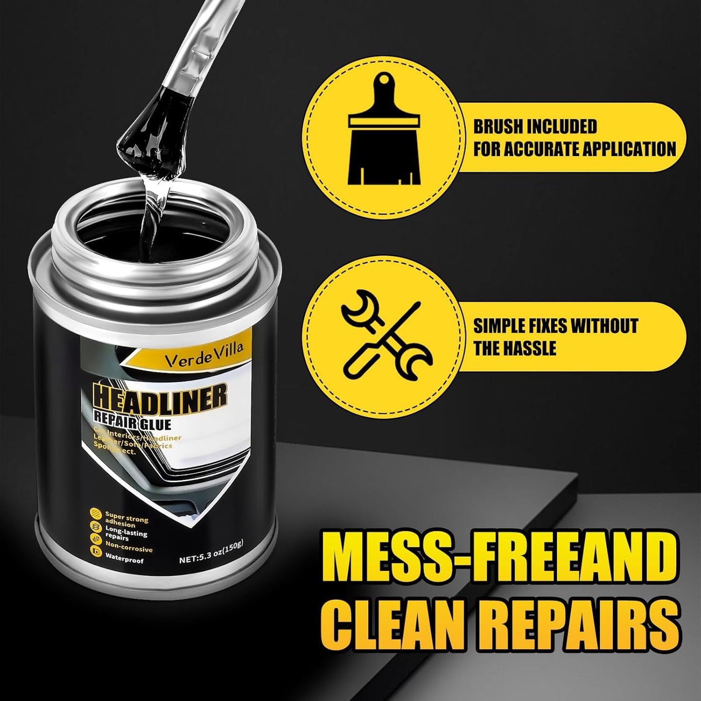 Headliner Repair Glue, Car Headliner Adhesive with Brush, Car Roof Liner Fabric Adhesive, Upholstery Glue for Cars,Headliner Repair Kit, Suitable for Automotive interiors, Fabric, Leather,150ml