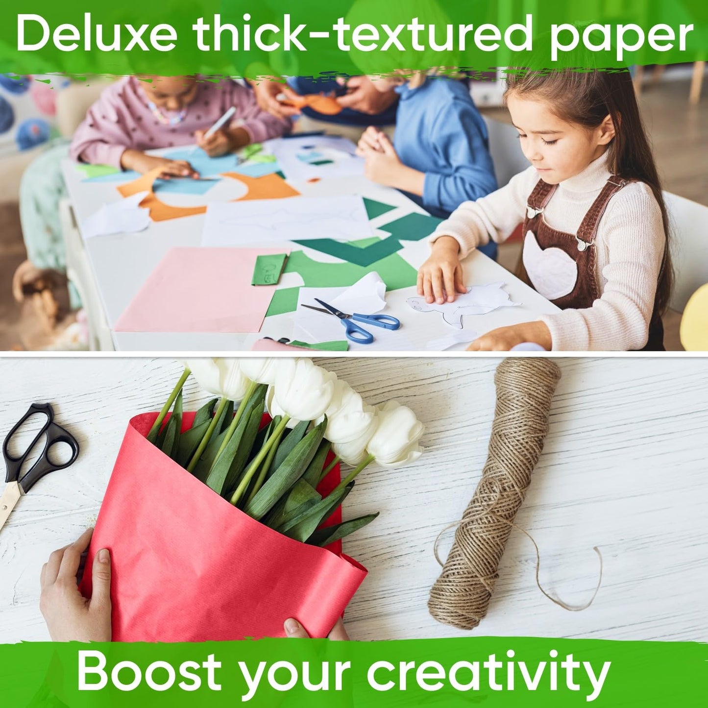 18" x 1200" (100 ft) Pack of 10 Rolls USA-Made Multi-Color Kraft Paper Rolls, 45 lbs/66 GSM – Colored Kraft Paper for Packing, Crafts, DIY Projects, Gift Wrapping – Non-Toxic, Safe for Kids