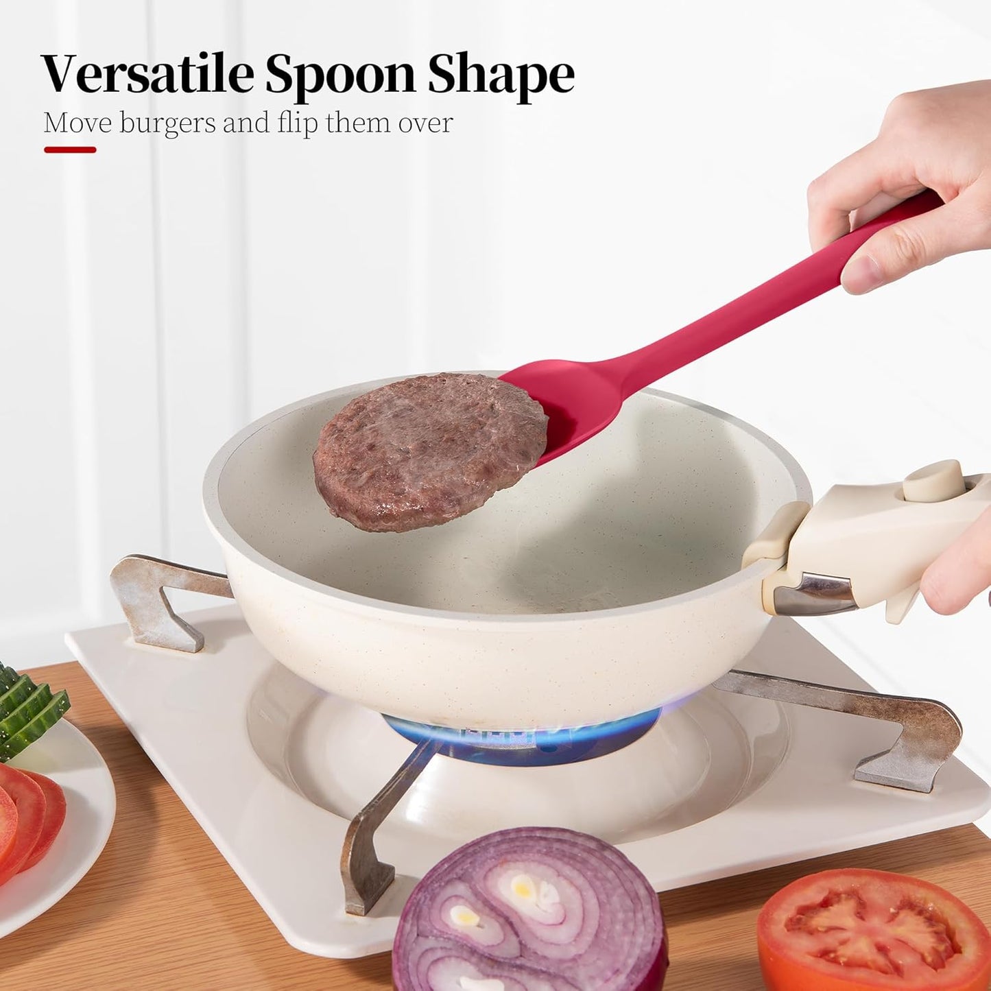 Silicone Flat Spoon Spatula Set, Luxiwise 600ºF Heat Resistant Kitchen Baking Scraper Cooking Spoonula Non-Stick BPA-Free Dishwasher Safe for Seamless Mixing Folding Scraping Serving (Aqua Sky & Red)