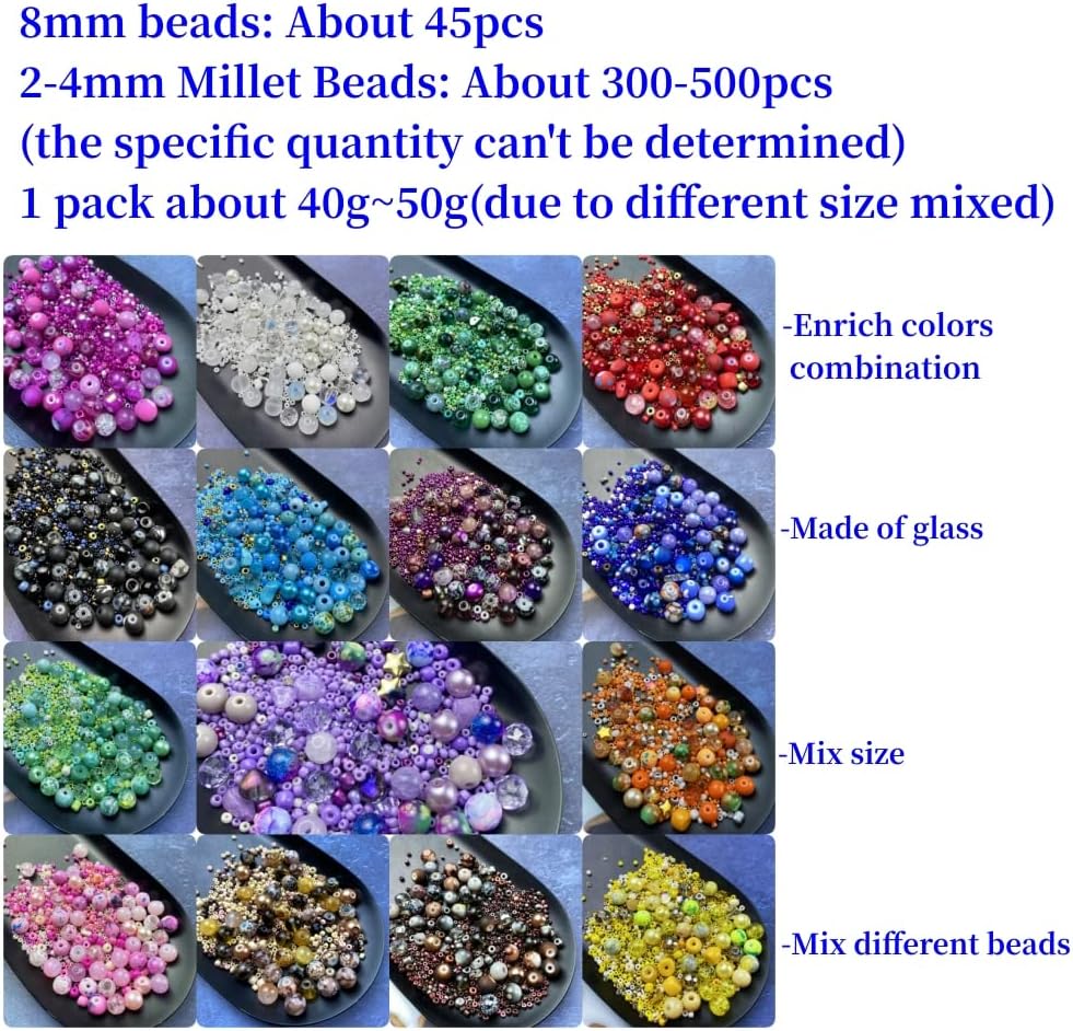 Assorted Glass Resin Beads Multi Size Colors Smooth Cracked Gravel Millet Spacer Beads for Bracelets Necklace Earring DIY Jewelry Making Craft(Deep Purple Series)