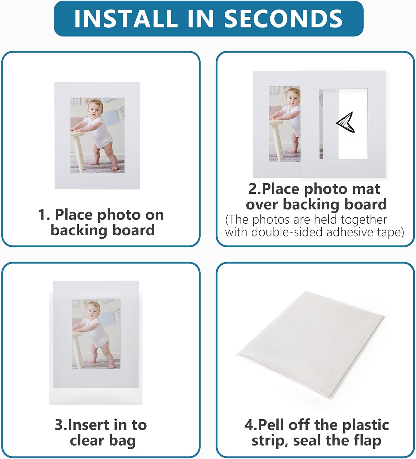 Somime 10 Pack White Photo Mats 11x14 for 8x10 with Core Bevel Cut Matte Sets, Acid Free Mat Board for Picture Frame, Photos, 11x14 Mat - Includes Pre-Cut Mats, Backing Boards and Clear Seal Bags