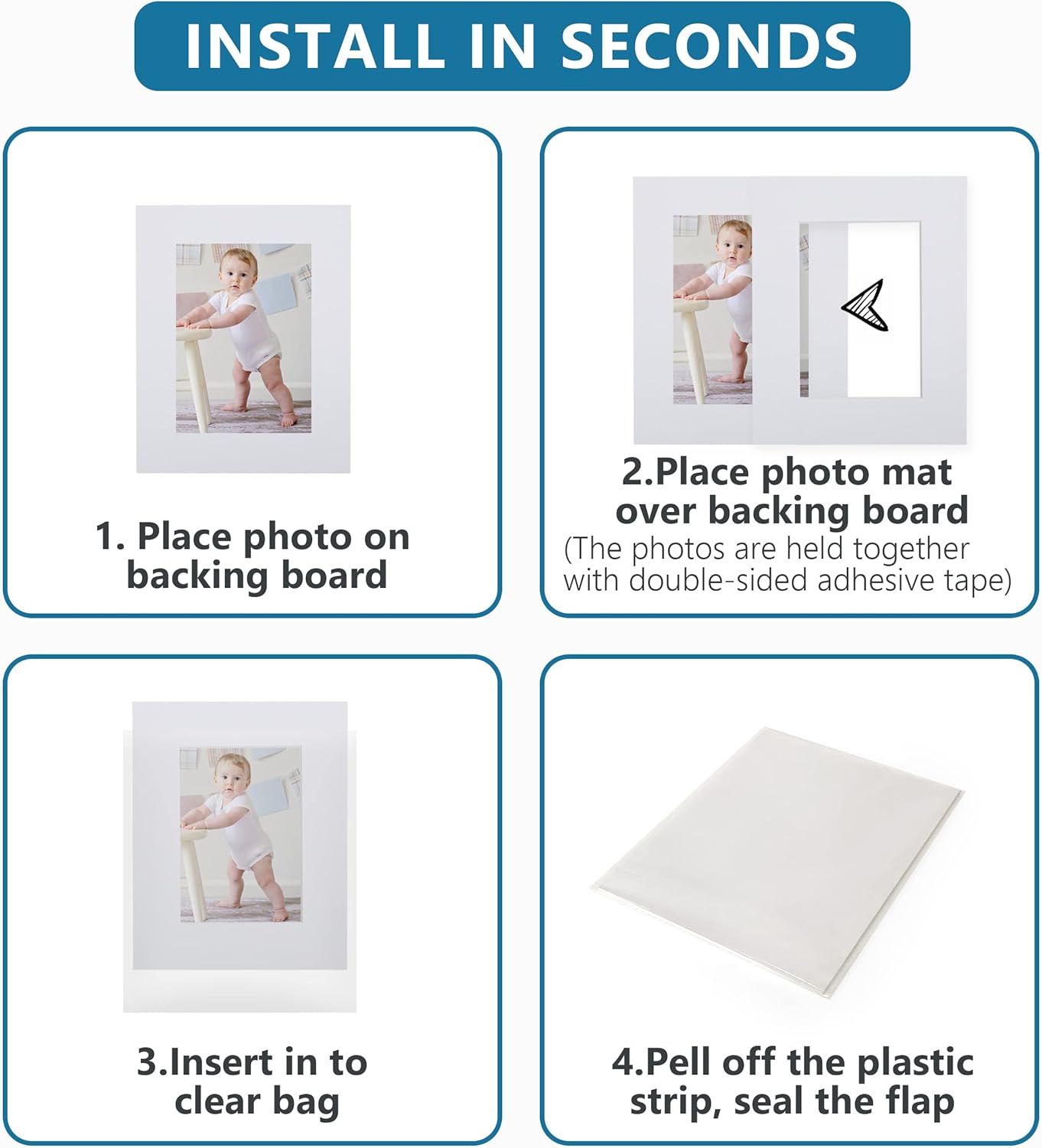 Somime 10 Pack White Photo Board 11x14 Mat for 8.5x11 Photo Mat, White Core Bevel Cut 11x14 Matted Picture Frame Mat Kit Includes 10 Pre Cut Frame Mats & 10 Acid Free Backers & 10 Clear Seal Bags