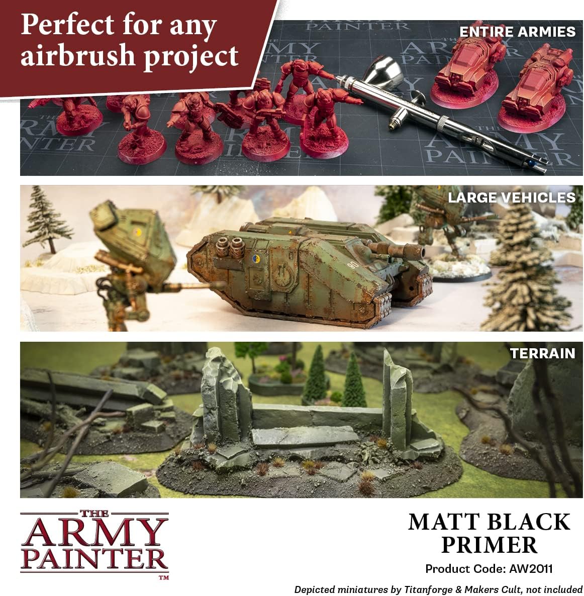 The Army Painter, 100 ml Warpaints Air Primer Matt Black - for Airbrush, Wargaming and Modelling