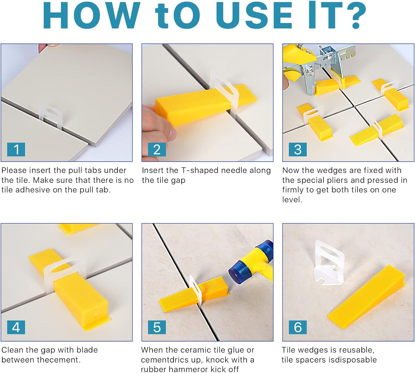 Tile Leveling System with Tile Plier 1500Pcs Piece Tile Spacers Clips 300Pcs Piece Reusable Wedges and 1 Rubber Mallet Tile Tools Set for Stone Installation (1/8"(3.0 mm)