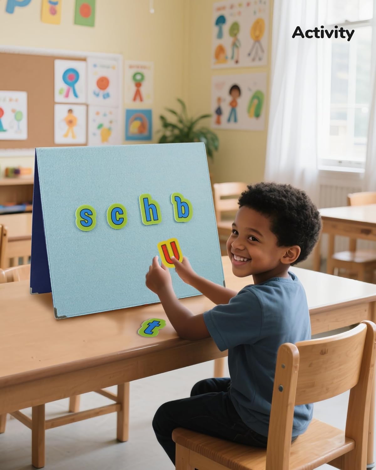 CHEFAN Foldable Felt Board for Toddlers, Freestanding Flannel Board for Kids, Preschool Classroom and Daycare Storytelling Use, Compatible with Felt Set, Large Blue