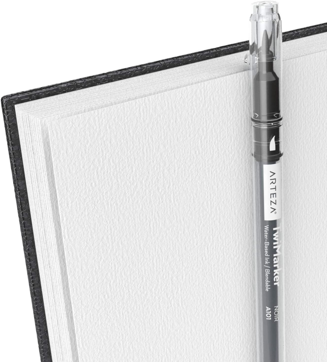 ARTEZA Watercolor Sketchbook Set, 3-Pack, 64 Pages per Book, 5.5 x 8.5 Inches, Black Hardcover Spiral Notebooks, 140-Pound Premium Watercolor Paper for Artists