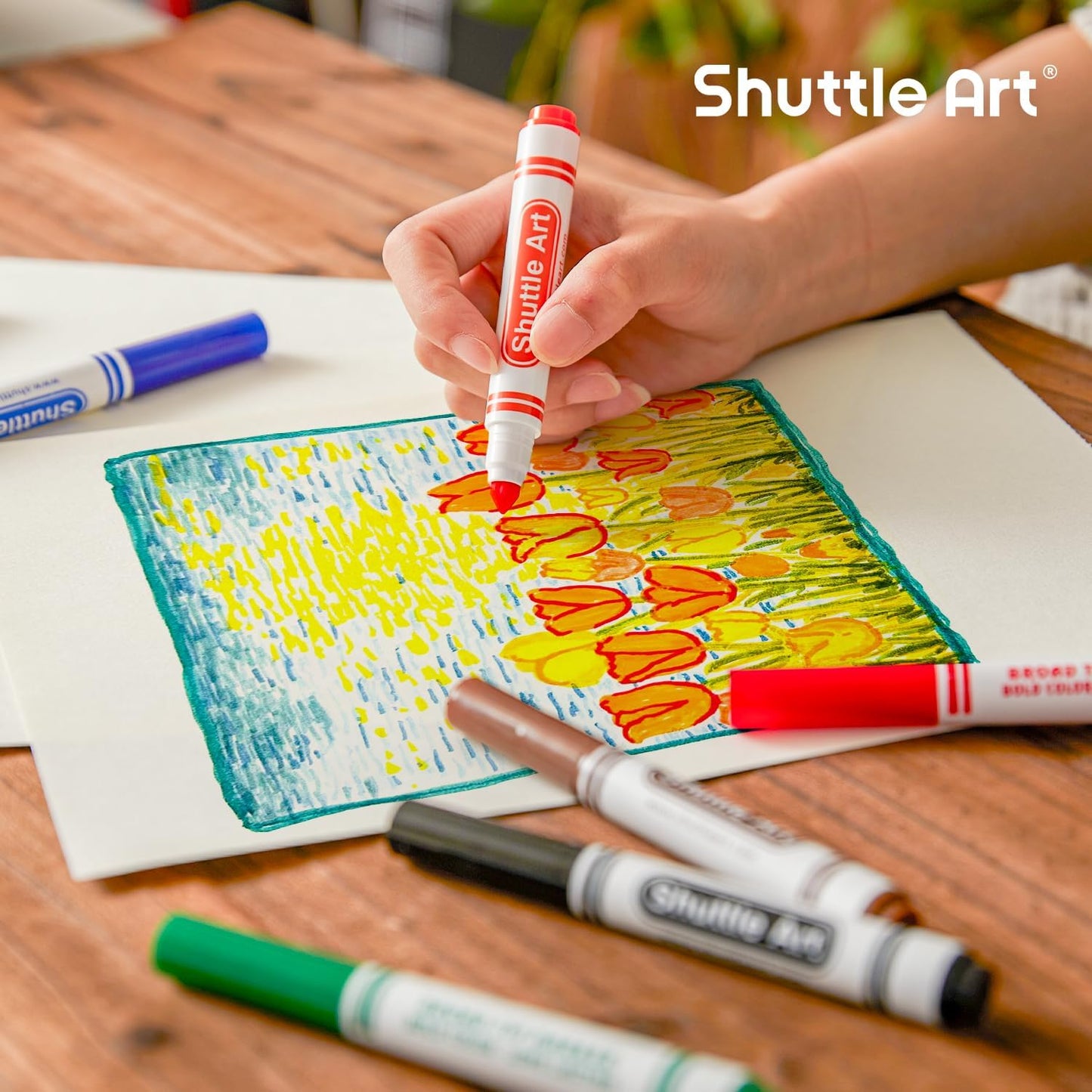 Shuttle Art 304 Pack Washable Markers, 16 Assorted Colors Broad Line Conical Tip Large Markers Bulk with a Box, Bonus Caps, Home Classroom School Supplies for Toddlers Kids Adults Students Teachers