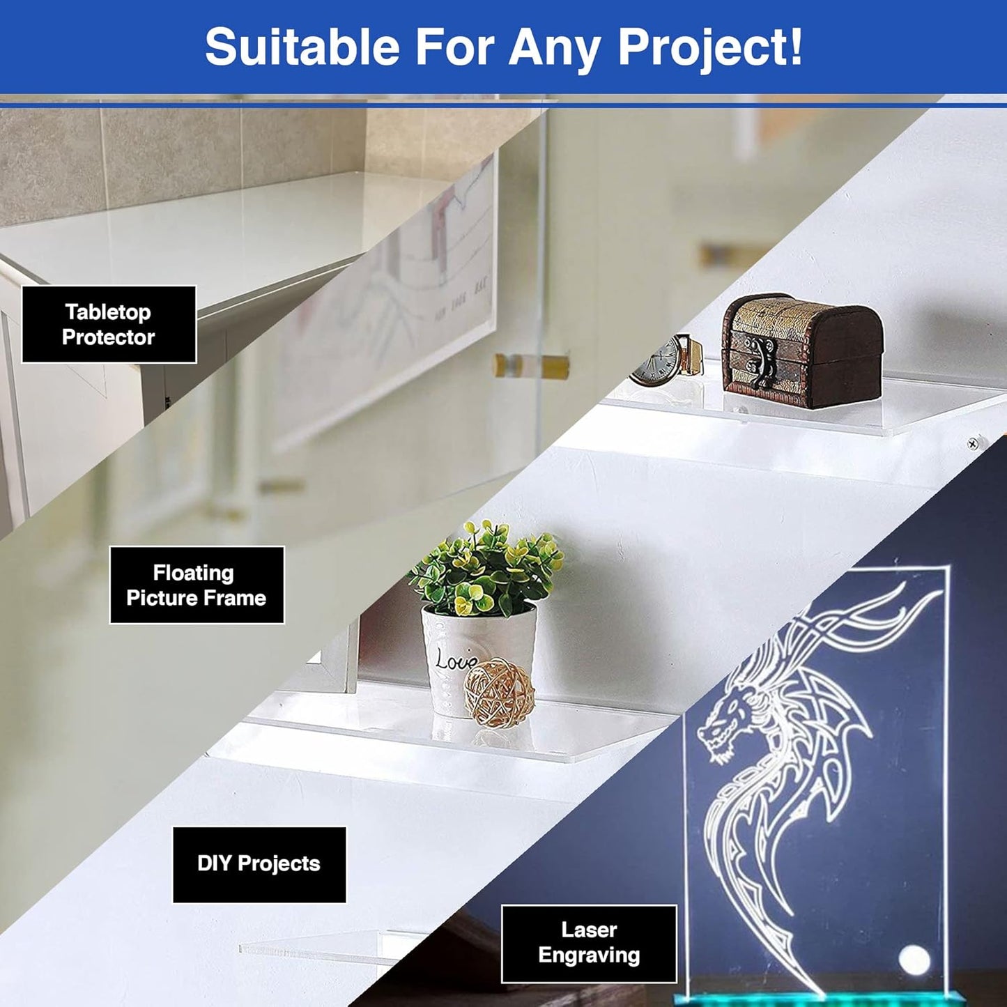 Duco USA-Made Clear Cast Acrylic Sheet 1/8 Inch Thick 6" x 6" - 6 Pack of Transparent Plexiglass Sheet - Lightweight Acrylic Board for Window Replacements, Displays, Signs, and More