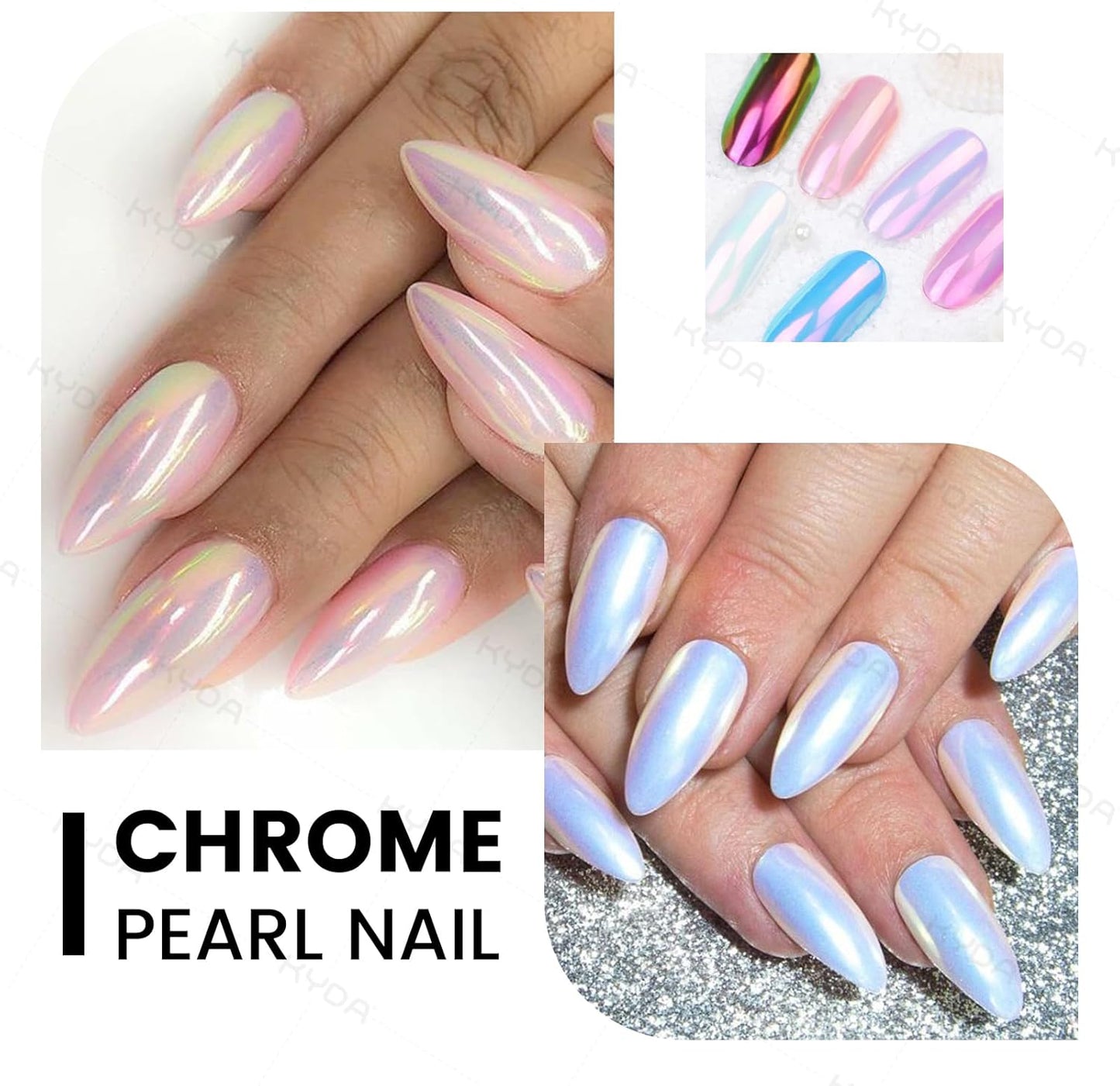 Ownest 2 Pcs Neon Chrome Nail Powder, Unicorn Chrome Nails Glitter Pigment, Aurora Iridescent Powder Pigment for Nails, Opal Pearl Mica Powders, Chameleon Pearl Manicure Pigment