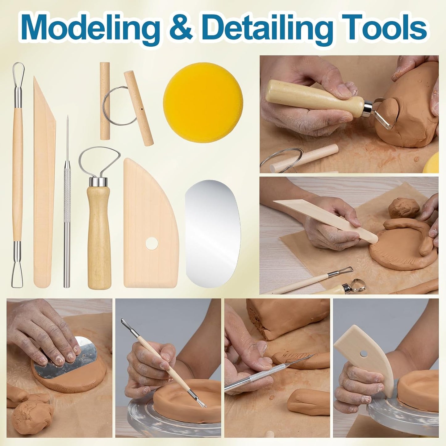 Amrules Clay Tools Kit, 8 PCS Pottery Tools, Practical Polymer Sculpting Tool Kit, Air Dry Clay Tool Set Suitable for Adults, Pottery Craft, Dotting, Drawing, Modeling, Shaping