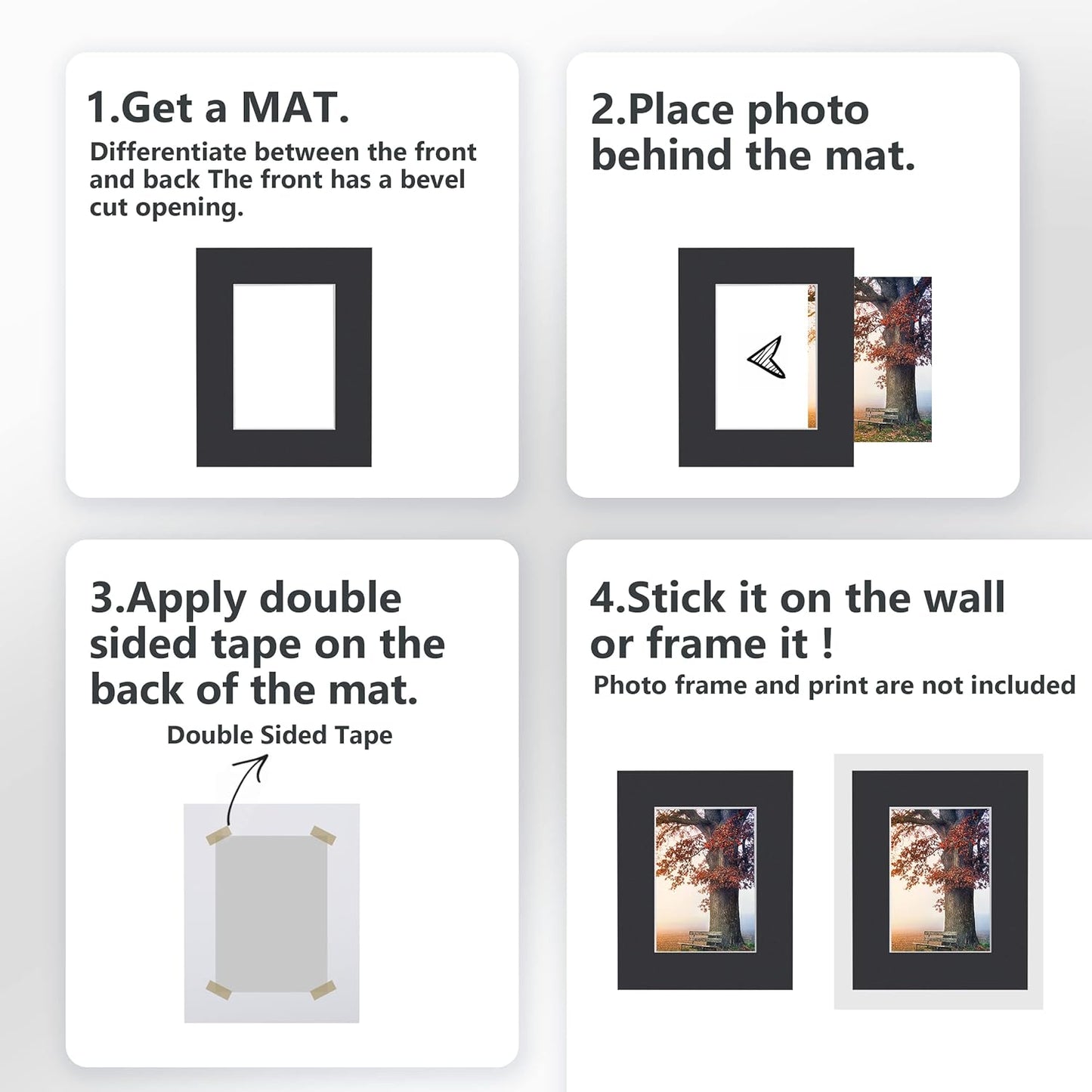 10 Pack Pre-Cut 11 x 14 Black Picture Mats for 8x10 Photos - White Core Bevel Cut Frame Matte, Acid Free, Ideal for Frames/Artwork/Prints