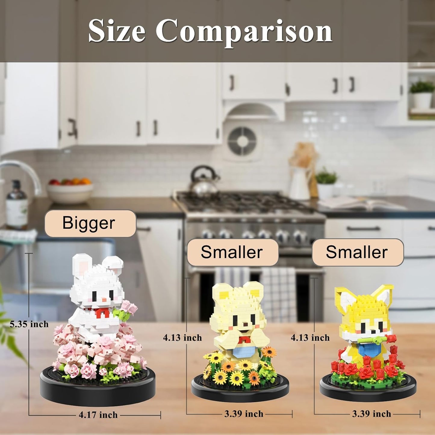 Artificial Flower Animal Toy Building Set for Adult,Mini Dog Plant Bonsai Tree,Botanical Collection Gift for Kid,Office Home Decor Building Block,Birthday Gift for Girl Women Mom Friend(Roses)