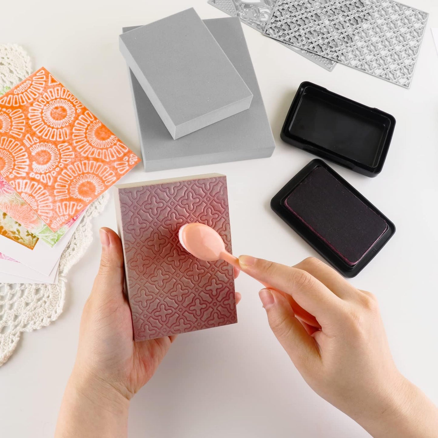 BAOFALI 8 Pcs Stamping Foam Grey Moldable Foam with Acrylic Stamp Block Stamps Plastic Pad Cut and Dry Foam Stamping Foam Block for Sculpture, Modeling, DIY Arts and Handicrafts Projects