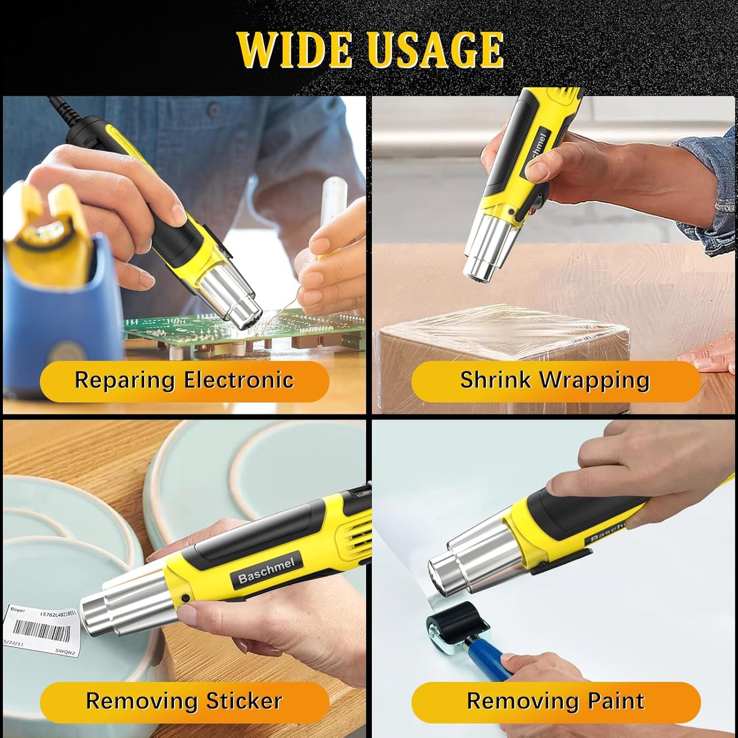 Mini Heat Gun, 500W 2-Temp 662°F-932°F (350°C-500°C) Fast Heat Hot Air Gun with 5.9Ft Cord & Reflector Nozzle for Crafting, Vinyl Wrap, Embossing, Shrink Tubing/Wrapping, Epoxy Resin