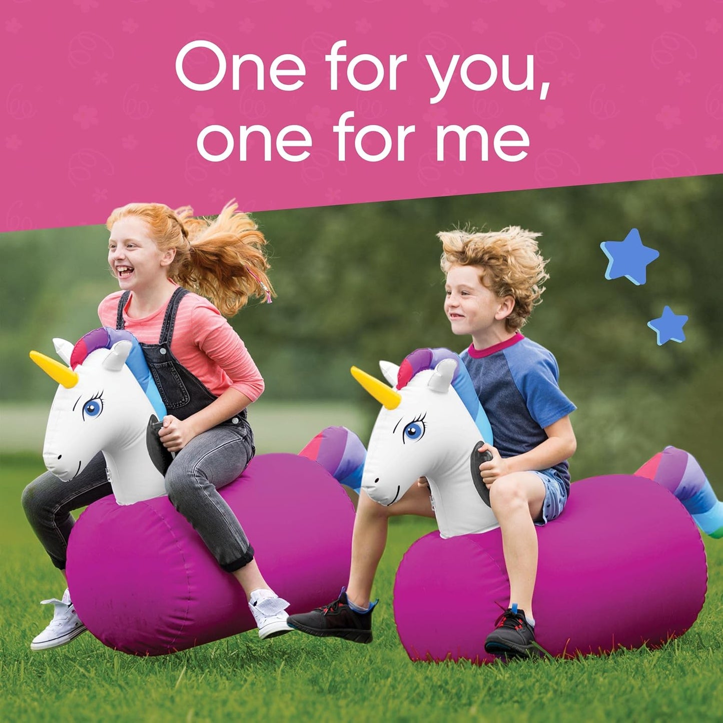 Hearthsong Hop N Go Inflatable Unicorn Riding Bouncy Hopping Toys for Kids Ages 5+ - Ride On Bouncer Animal Hopper Jumping Toys for Outdoor Games (2 Pack)