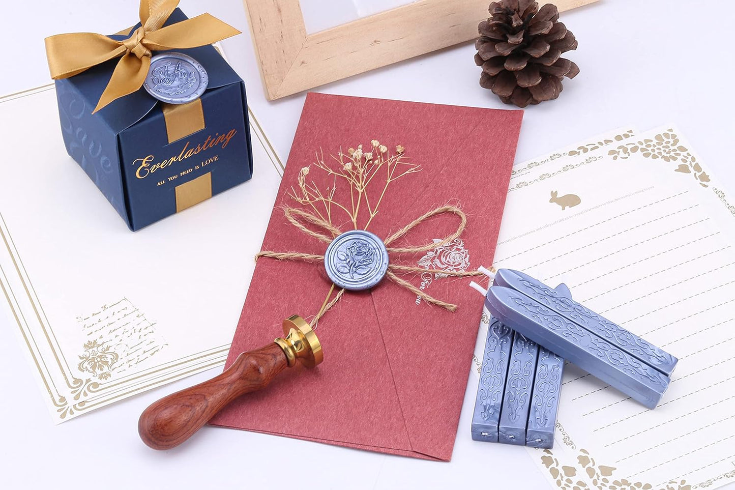 Yoption 5 Pieces Metallic Blue Sealing Wax Sticks, Antique Totem Fire Manuscript Wax Seal Sticks with Wicks for Wax Seal Stamp (Metallic Blue)