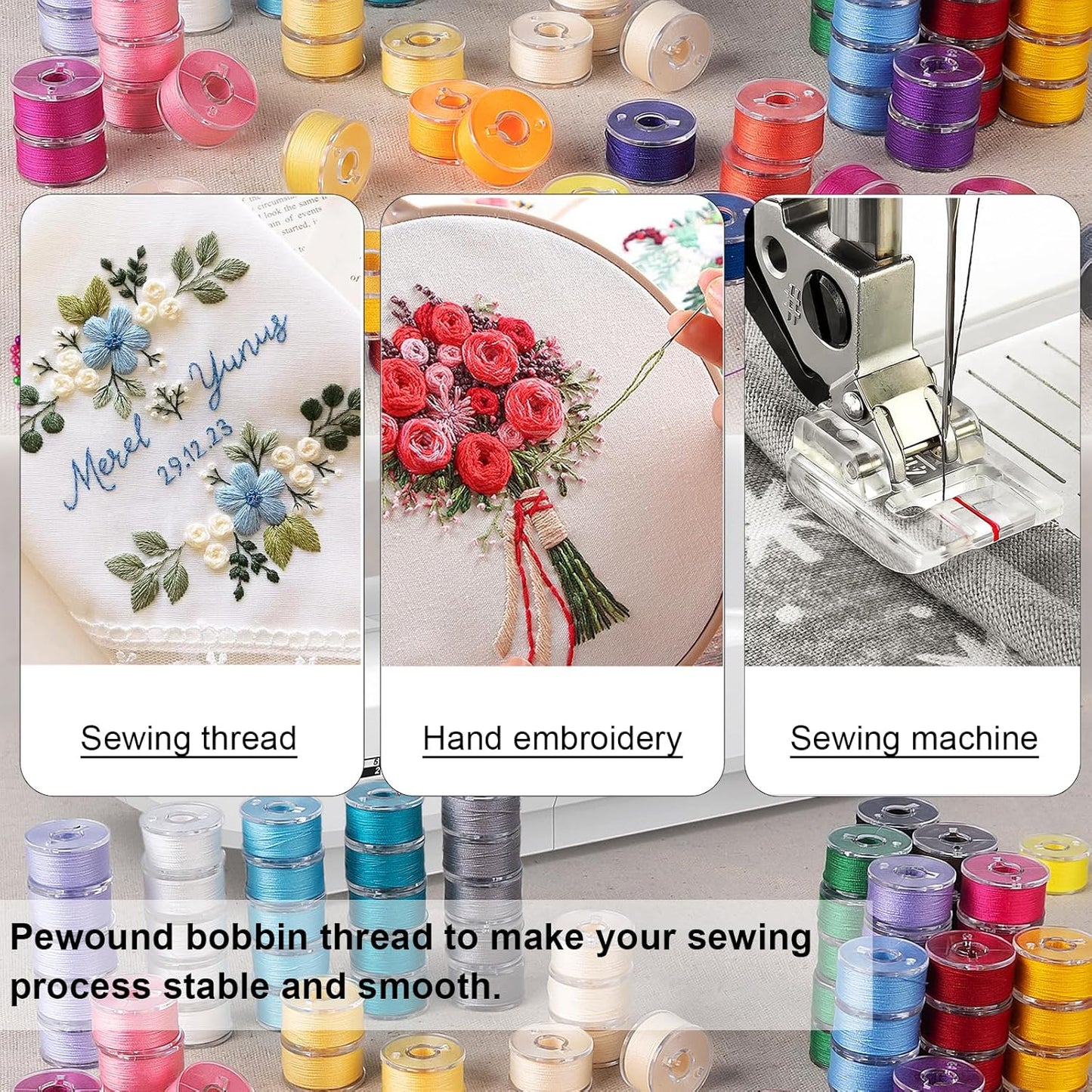 72 Pcs 36 Colors Sewing Thread Assortment, 550 Yards Polyester Thread for Sewing with 50 Yards Prewound Bobbins Threads, Threads for Machine Hand DIY Beginners, Stitching, Home