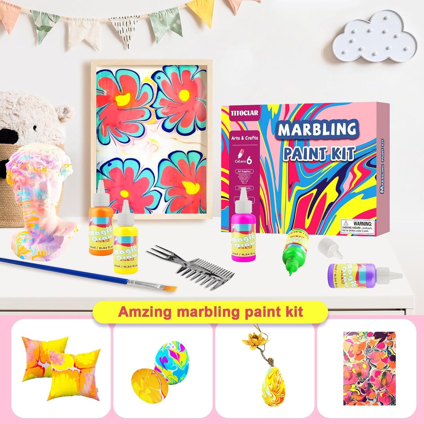 Water Marbling Paint for Kids, Art Supplies for Kids,Arts and Crafts for Girls Boys Ages 8-12 6-8 3-5, Birthday Gifts Toys for Girls 3+ Years Old