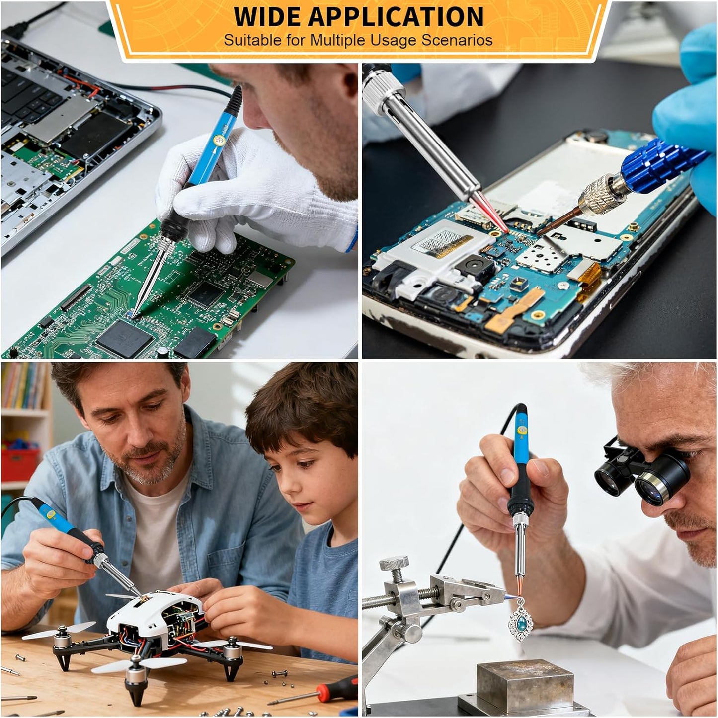 Soldering Iron Kit Electronics, 60W Adjustable Temperature Welding Tool, 5pcs Soldering Tips, Desoldering Pump, Soldering Iron Stand, Tweezers
