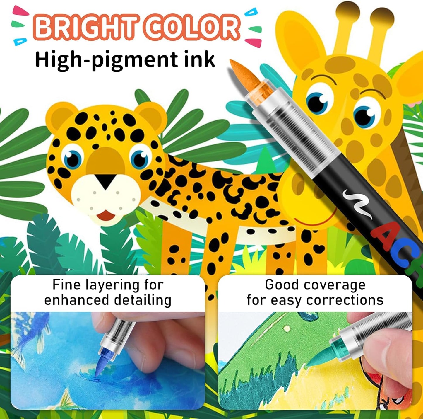 GOTIDEAL Acrylic Paint Markers Brush Tip,Waterproof Paint Pens acrylic Markers,No Bleed Acrylic Brush markers for Fabric,Wood,Rocks,Canvas Painting,Glass,Ceramic,Art Craft Supplies(12 Colors)