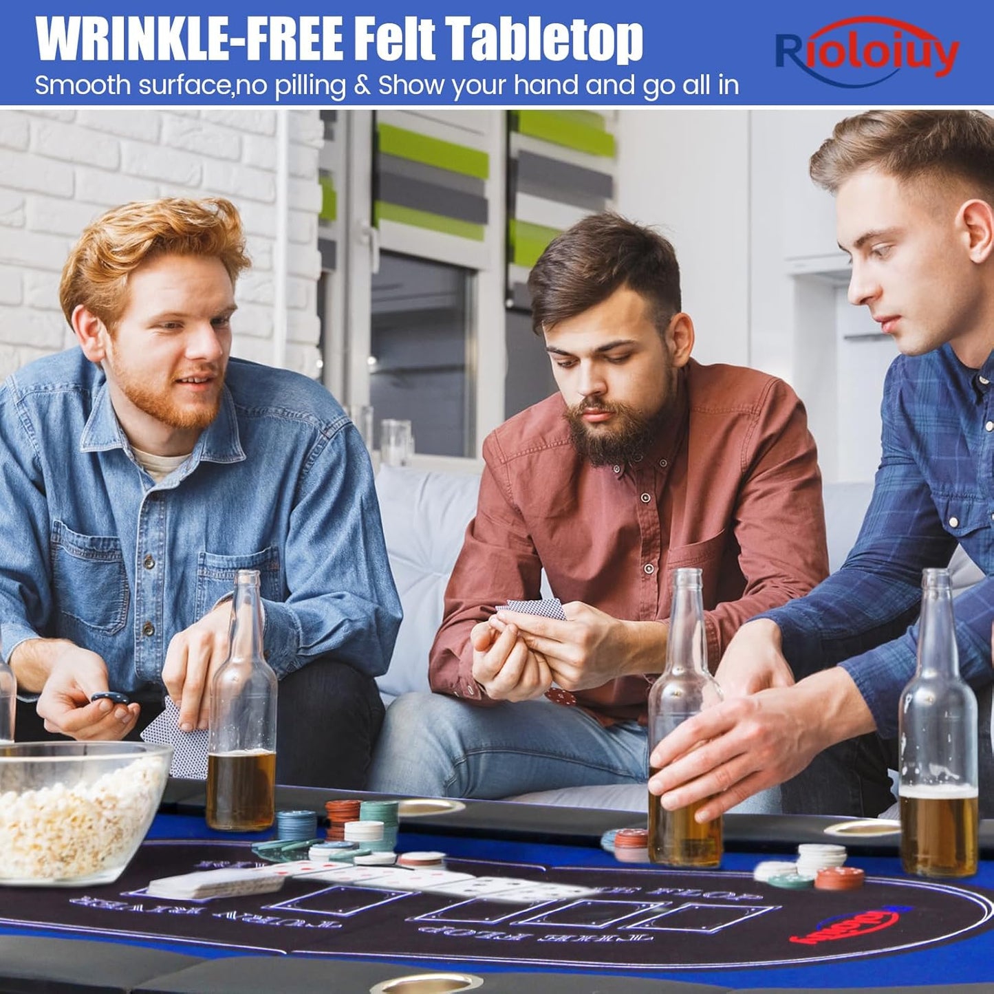 8 Player Poker Table Foldable, Texas Holdem Casino Table with Padded Rails & Cup Holders, Portable Folding Game Table for Home or Game Room, 71 Inch