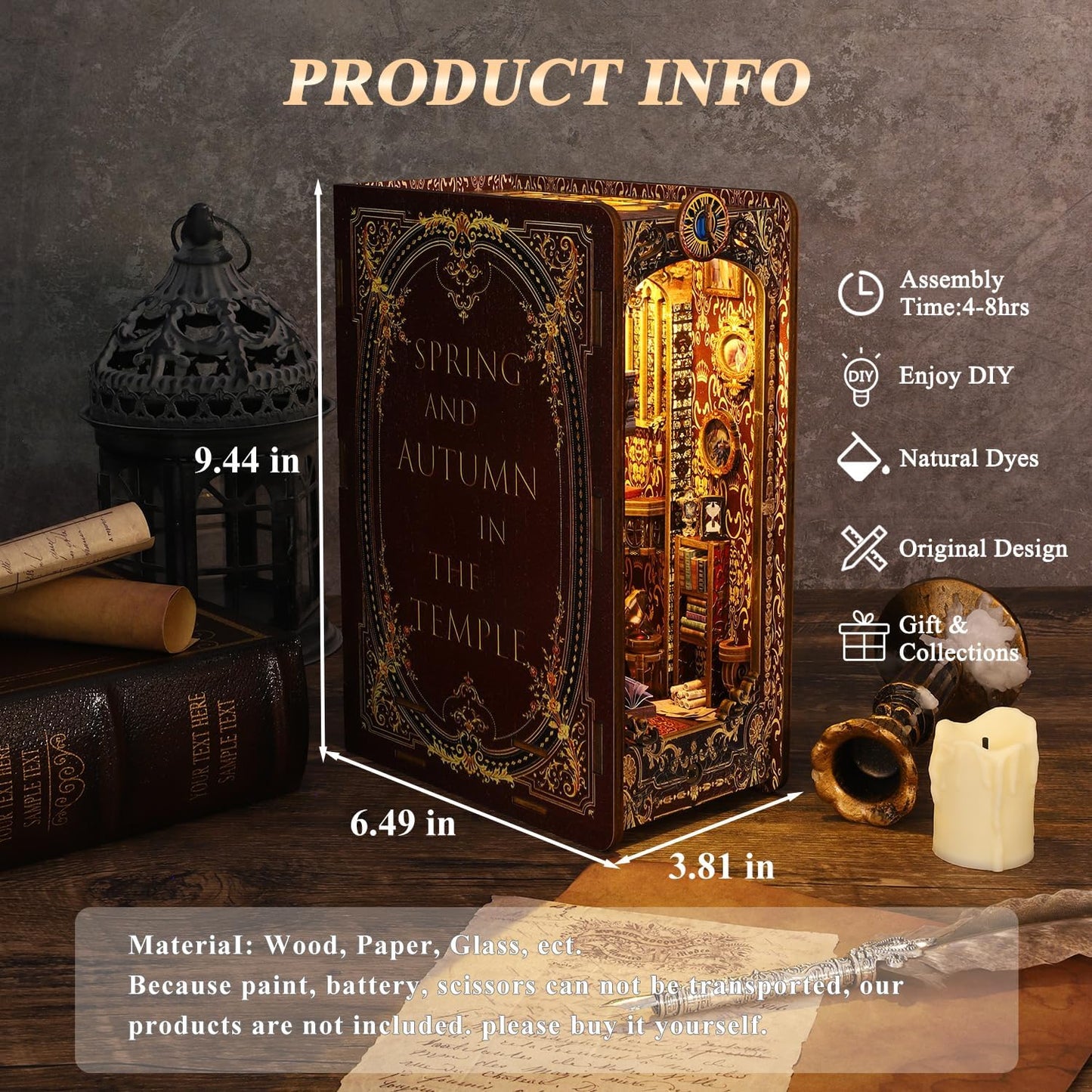 Spobot Book Nook Kit DIY Bookshelf Decor Kit with LED Light 3D Booknook Wooden Puzzle Bookend Stand Miniature Dollhouse Kit Gifts for Adults (Covenant Church)