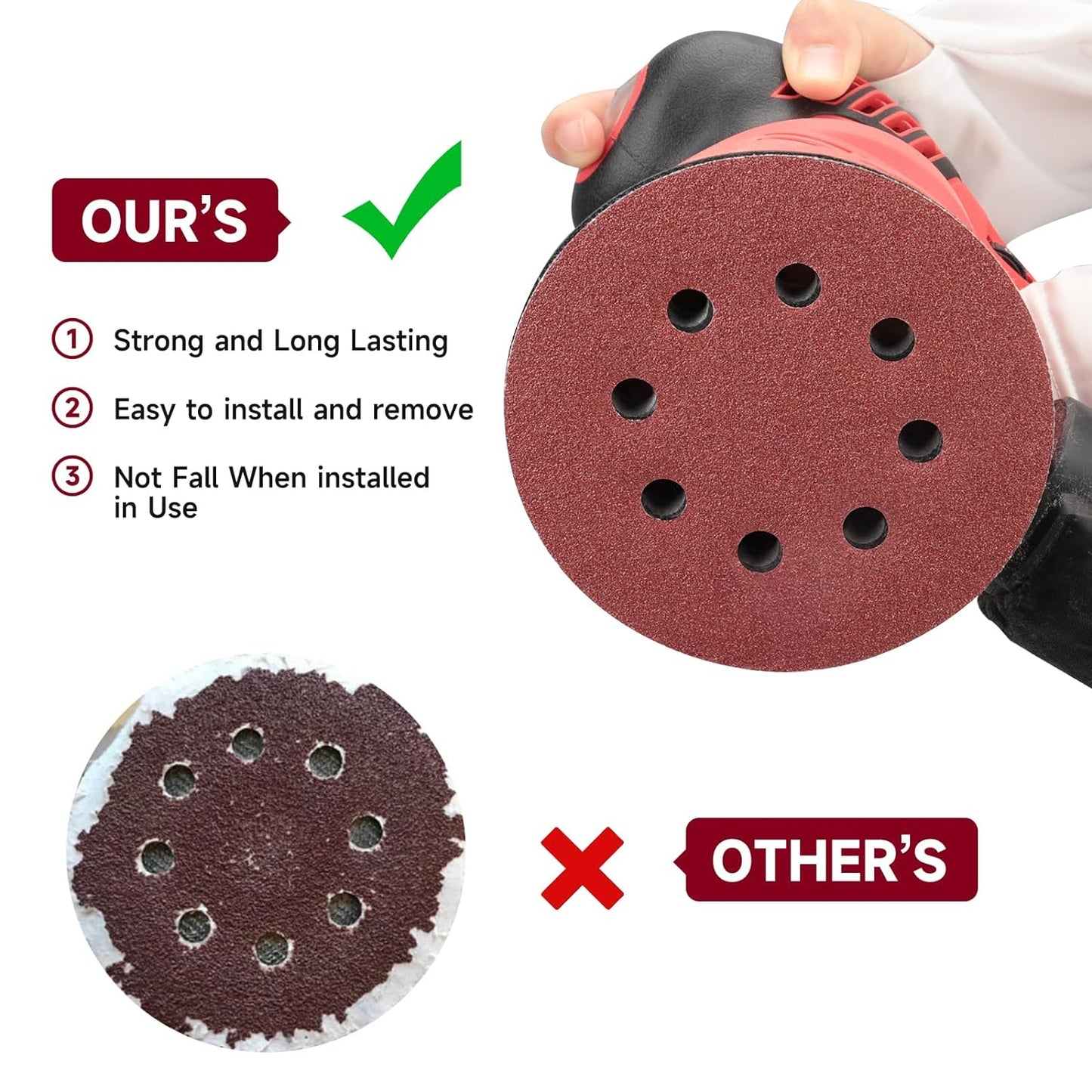 100 PCS 5 Inch Sanding Discs 80 Grit, Round Hook and Loop Sandpaper for Random Orbital Sander