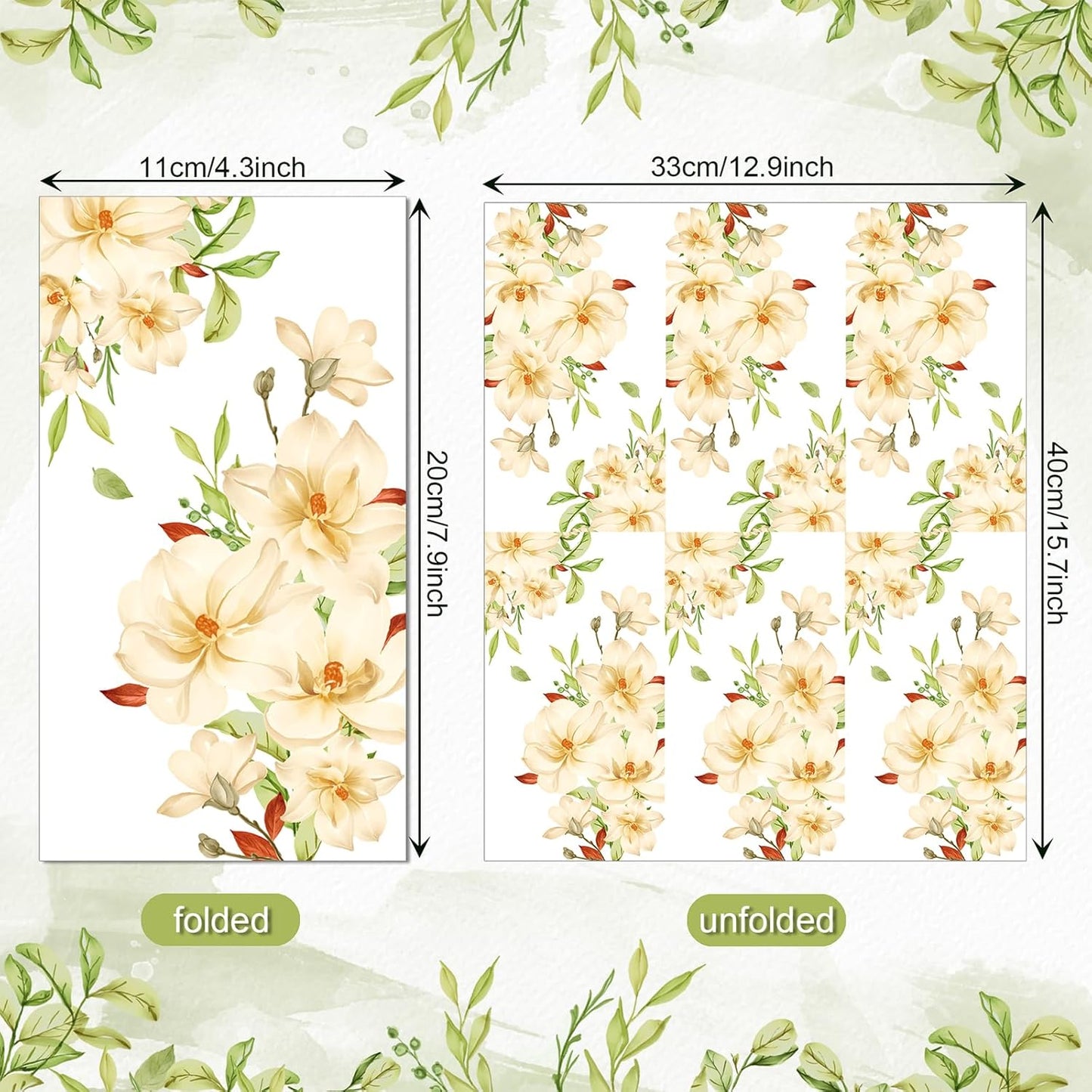 60 Pack 3 Styles Floral White Magnolia Blossom Guest Napkins Disposable Paper Spring Flowers Dinner Hand Napkin for Bathroom Wedding Holiday Anniversary Birthday Party Bridal Decorative Towels