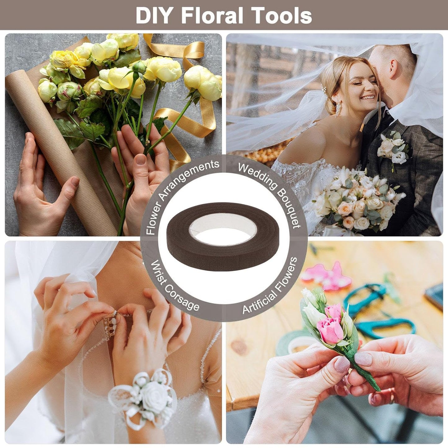 SONGZIMING Floral Arrangement Kit with Brown Floral Tape, 22 Gauge Floral Wire Stems, 26 Gauge Paddle Floral Wire and Floral Wire Cutter for Bouquets banquets, Artificial Flowers