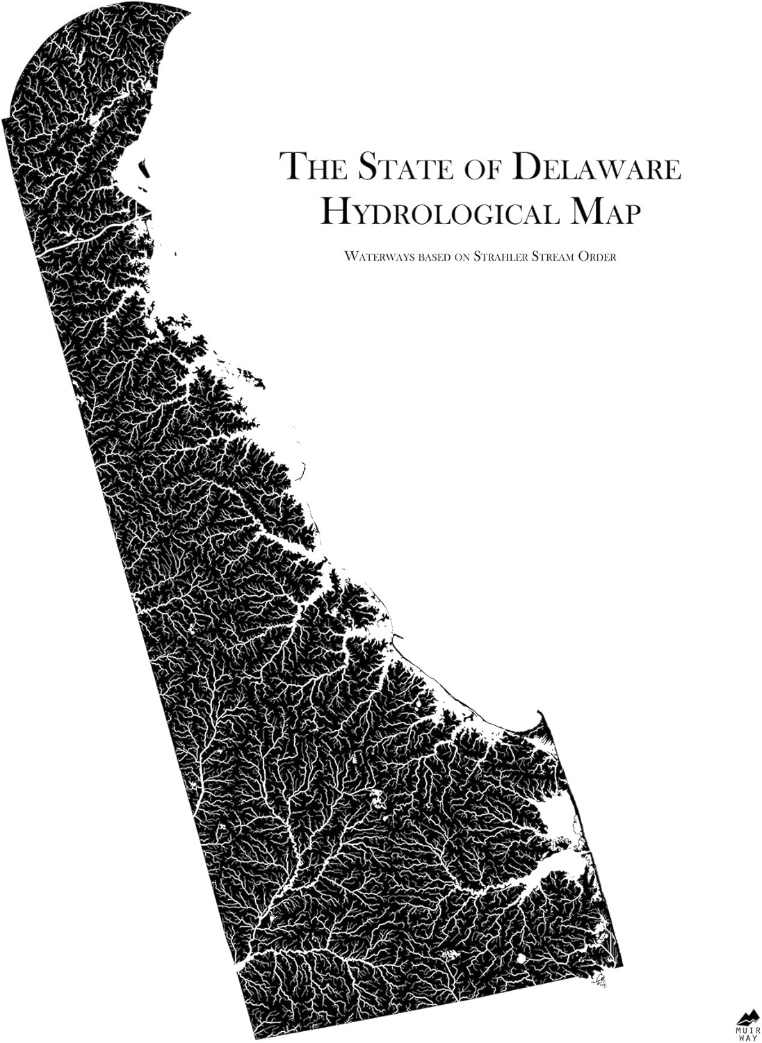 Muir Way Hydrological River Map of Delaware - Watershed Topographic Wall Art for Home, Office, or Travel Decor - Unframed Flat Paper Print, 18x24