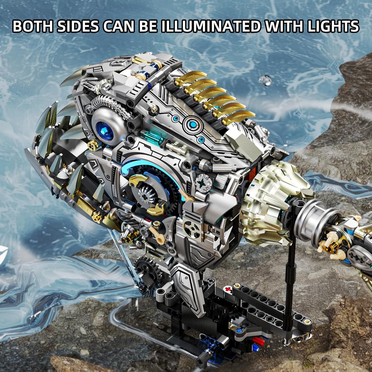 Mechanical Piranha Building Sets, Ocean Animal Collection Toy, Multi-Jointed Movement with Ice Blue Accents, Adults Home or Office Decor, STEM Building Gift for Teens Boys and Girls 12+(1085 PCS)