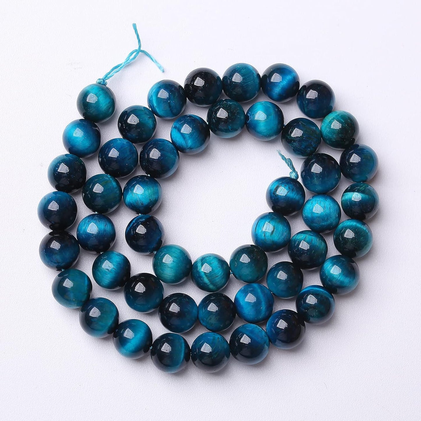 96PCS 8mm Blue Tiger Eye Gemstone Loose Beads Natural Round Loose Stone Beads for Jewelry Making DIY Bracelet Necklace Earrings 2 Strand 32"