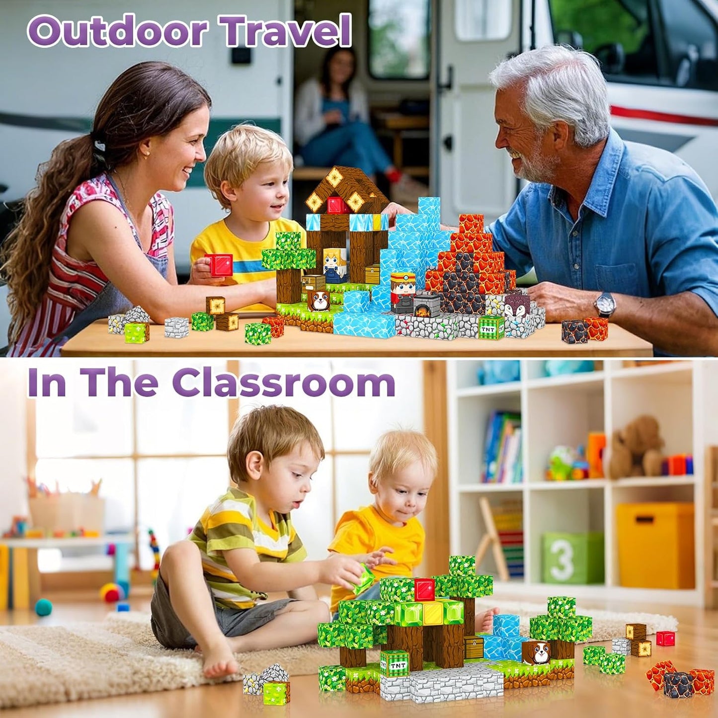 Magnetic Blocks, Magnetic Tiles Building Blocks, Magnet Cubes Toddler Kids Toys, Sensory STEM Toys for 3-5 4-6 5-7 6-8 Year Old Boys Girls Easter Birthday Gifts Travel Outdoor Kids Games (0.8IN/2CM)