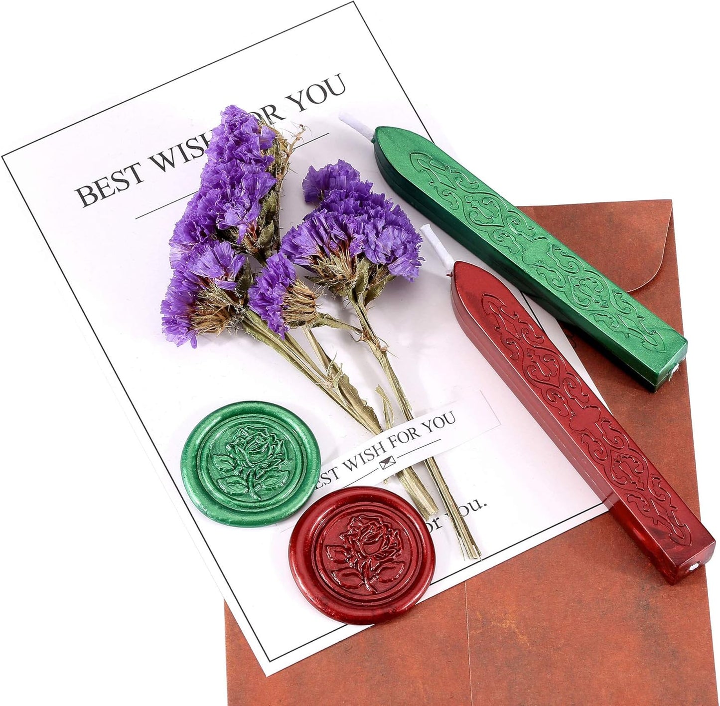 Yoption 12 Pcs Sealing Wax Sticks with Wicks, Antique Metallic Green Red Totem Fire Manuscript Seal Wax for Wax Seal Stamp (Metallic Green+Metallic Red)