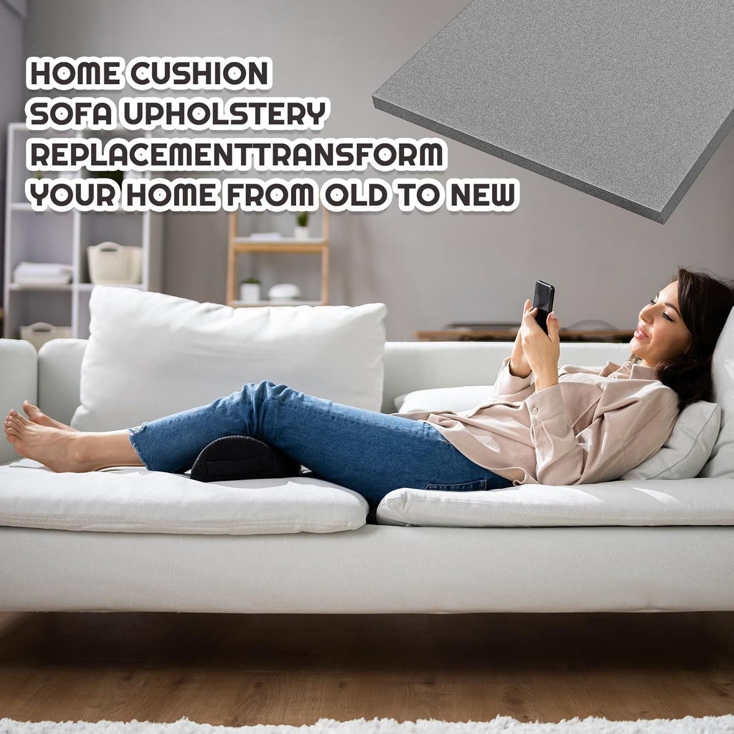 Amylove Polyurethane Foam 24" x 72" High Density Cushion Upholstery Foam Sheet for Seat Replacement DIY Projects Chairs Headboards Sofas Home(1/4" X 24" X 72",Gray)