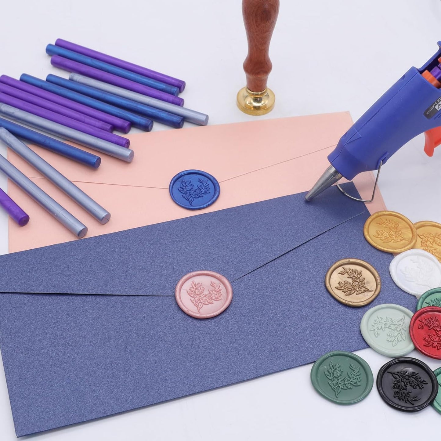 52pcs Red Bronze Sealing Wax Sticks, Andotopee Glue Gun Wax Seal Sticks for Wax Seal Stamp, Premium Sealing Wax for Envelope Letter Seal Wedding Invation Craft Adhesive, Great Gift Ideas (Mini Size)