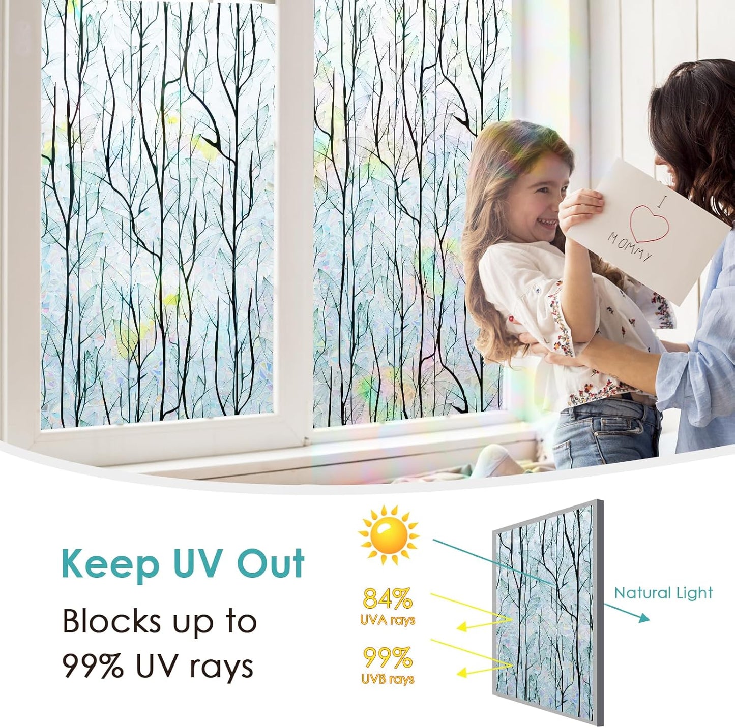 DKTIE Nature Pattern Rainbow Window Film Decorative Stained Glass Window Film Static Cling Films Easy Apply Removable Comes with Tools (U1747-rainbow, 17.7" x 118.1")