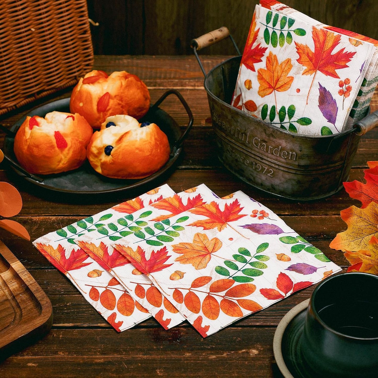 60 Pcs Fall Leaves Cocktail Paper Napkins 6.5 x 6.5 Inches Disposable Paper Napkins Dessert Beverage Napkin for Decoupage Luncheon Napkin for Party Wedding Birthday Party