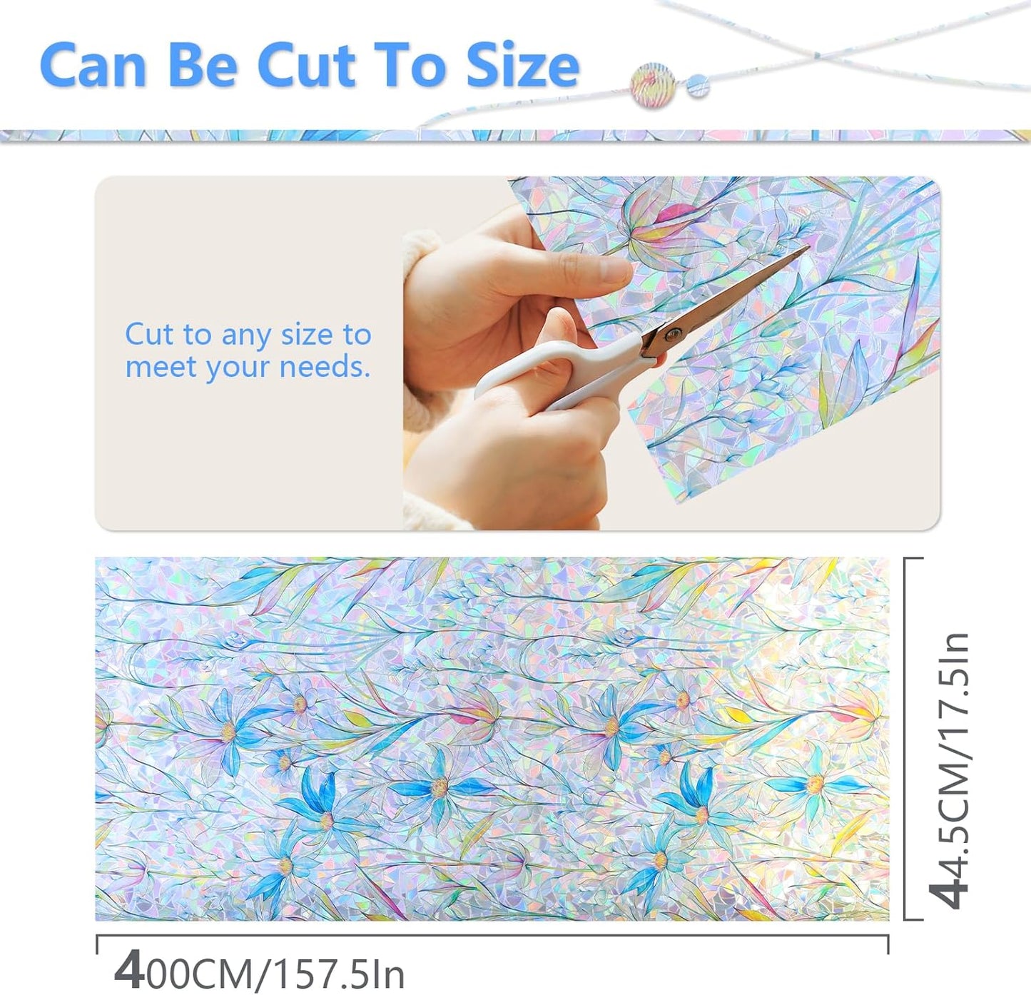 FINNEZ Window Privacy Film Stain Glass Film Flowers Rainbow Window Film Window Clings Non-Adhesive Reusable Decorative for Home(Blue Lotus,17.5 Inch x 13.1 Feet)