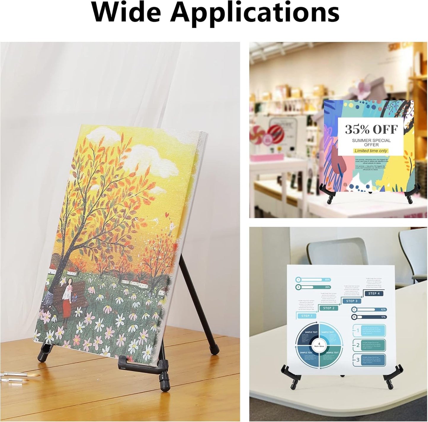 14" High Tabletop Instant Display Easel - Black Steel Small Tripod Easel Stand with Adjustable Holders for Pictures, Paintings, Posters and Store Signs(1 Pack)