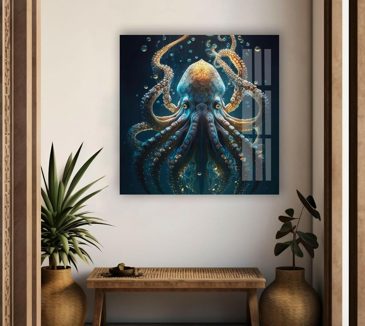 My Photostation.com 18Wx28H'' Underwater Blue Octopus Glass Wall Art Tempered Glass Printing Wall Decor Large Wall Art Wall Hangings