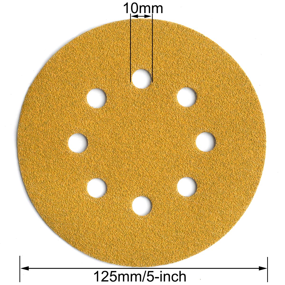 5-Inch 8-Hole Hook and Loop Sanding Discs 100-Grit Random Orbit Sandpaper, 50-Pack