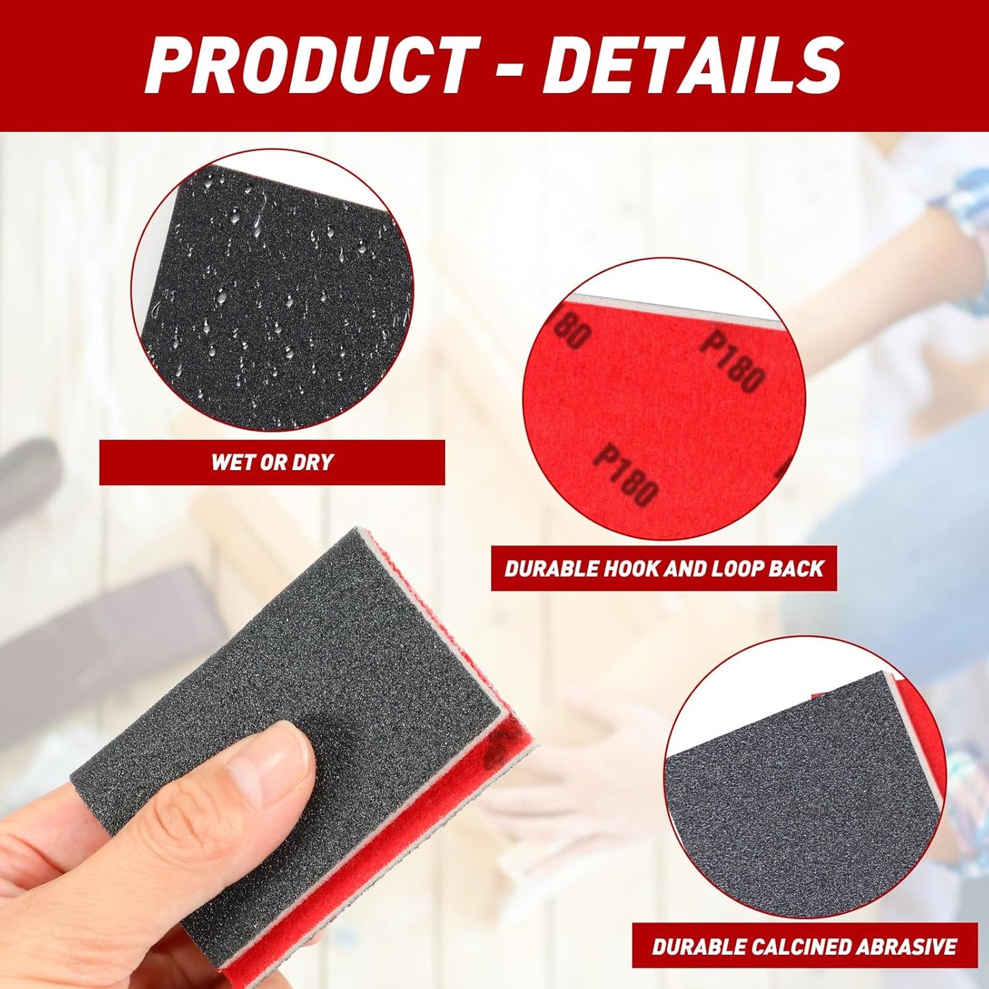 24 Pcs Sanding Sponge 120 Grit, Washable & Reusable Sanding Blocks for Wood, Metal, Drywall, Glazing, Wet Dry Sandpaper for Smooth Finishing