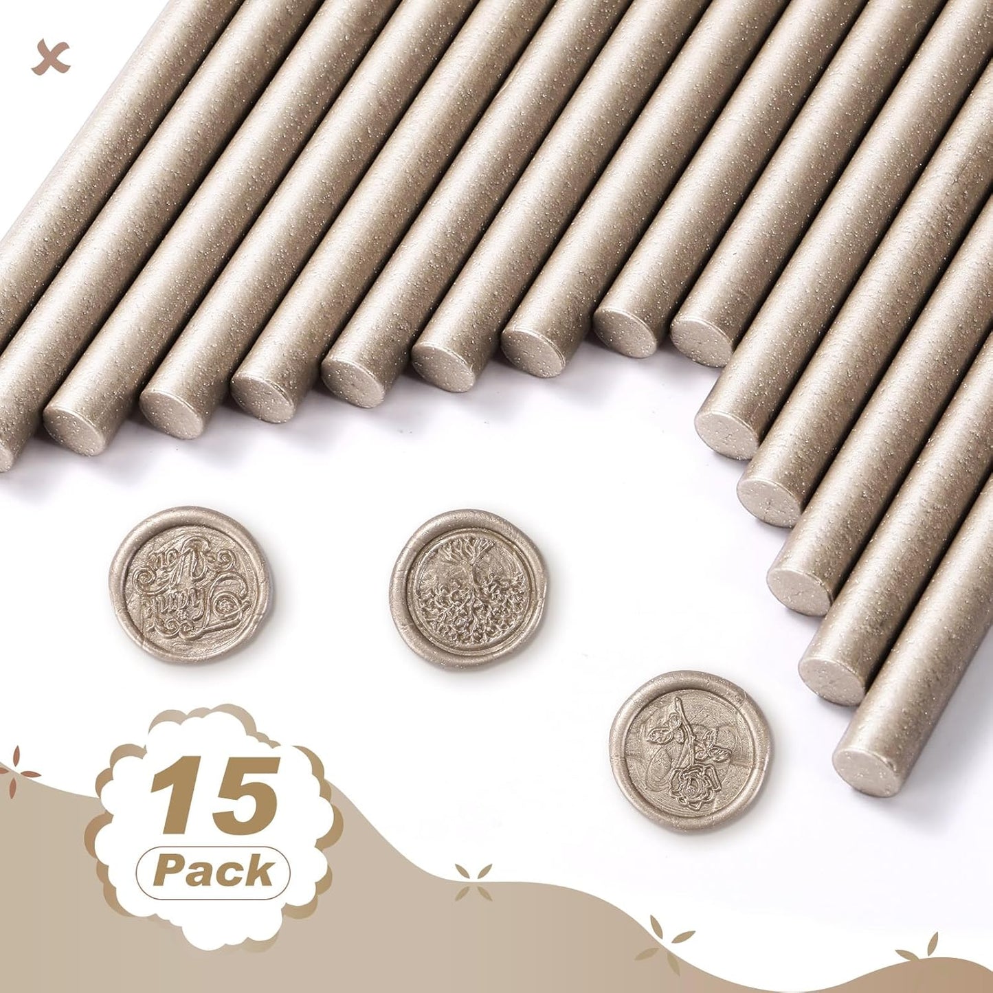Nuanchu 15 Pcs Glue Gun Sealing Wax Sticks Retro Vintage Wax Sticks for Seal Stamp and Letter for Wedding Invitations Card Envelope Christmas Holiday Gift Ideas(Champagne)