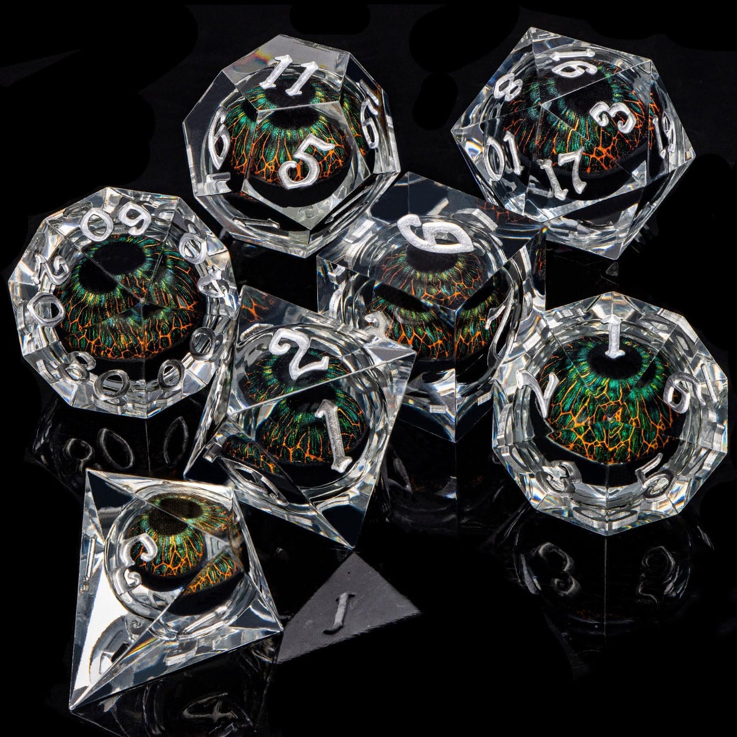 ARUOHHA DND Resin Dice Dragon Eye Dice Liquid Core Red Sharp Edged Dice Set with Gift Box, Polyhedral D and D Dice Set Role Playing Game D20 D12 D10 D8 D6 D4