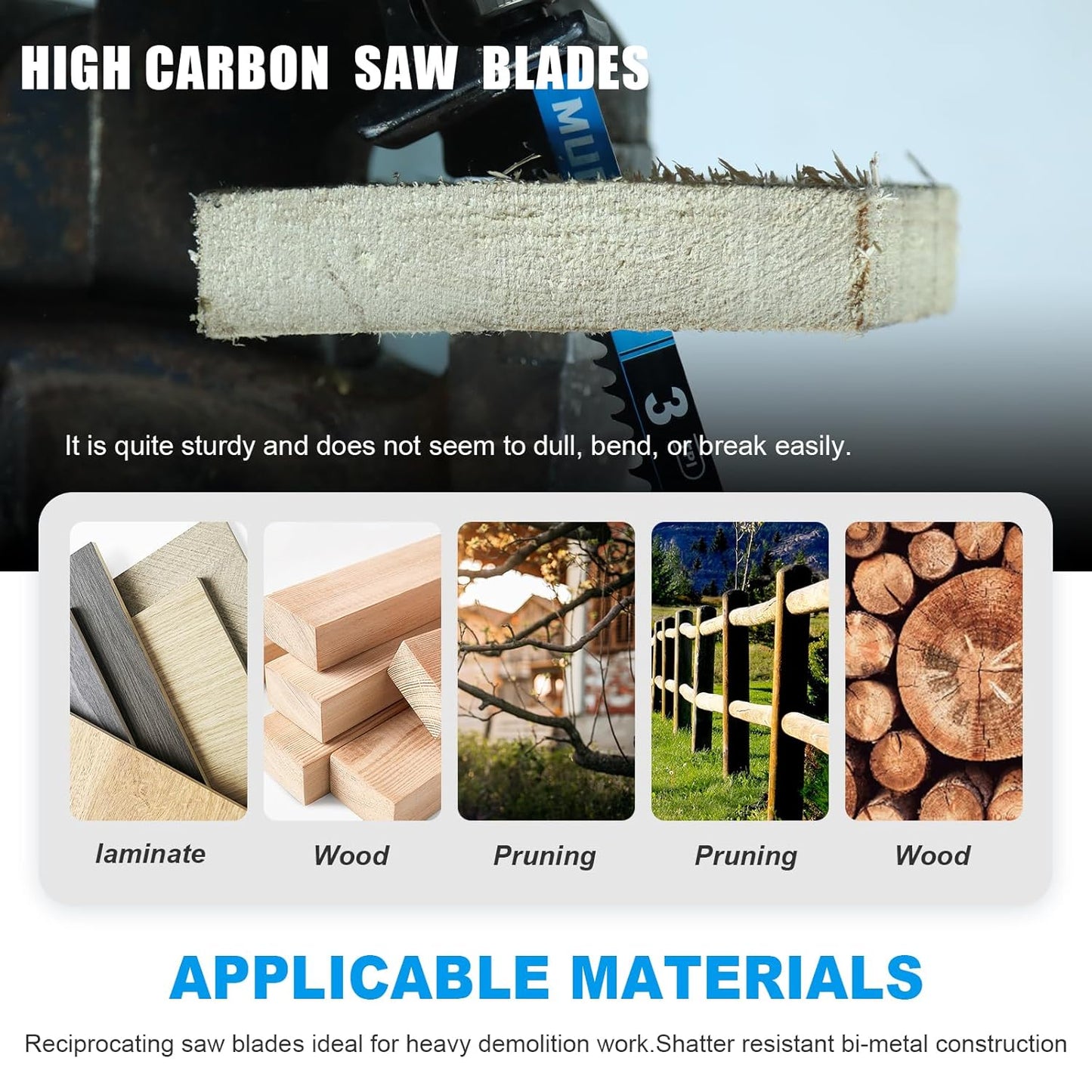 3 Pack 6 inch Reciprocating Saw Blades Set, 3 TPI High Carbon Saw Blades for Wood Cutting ,Saw Blades with Organizer Case (3, 3T/6inch)