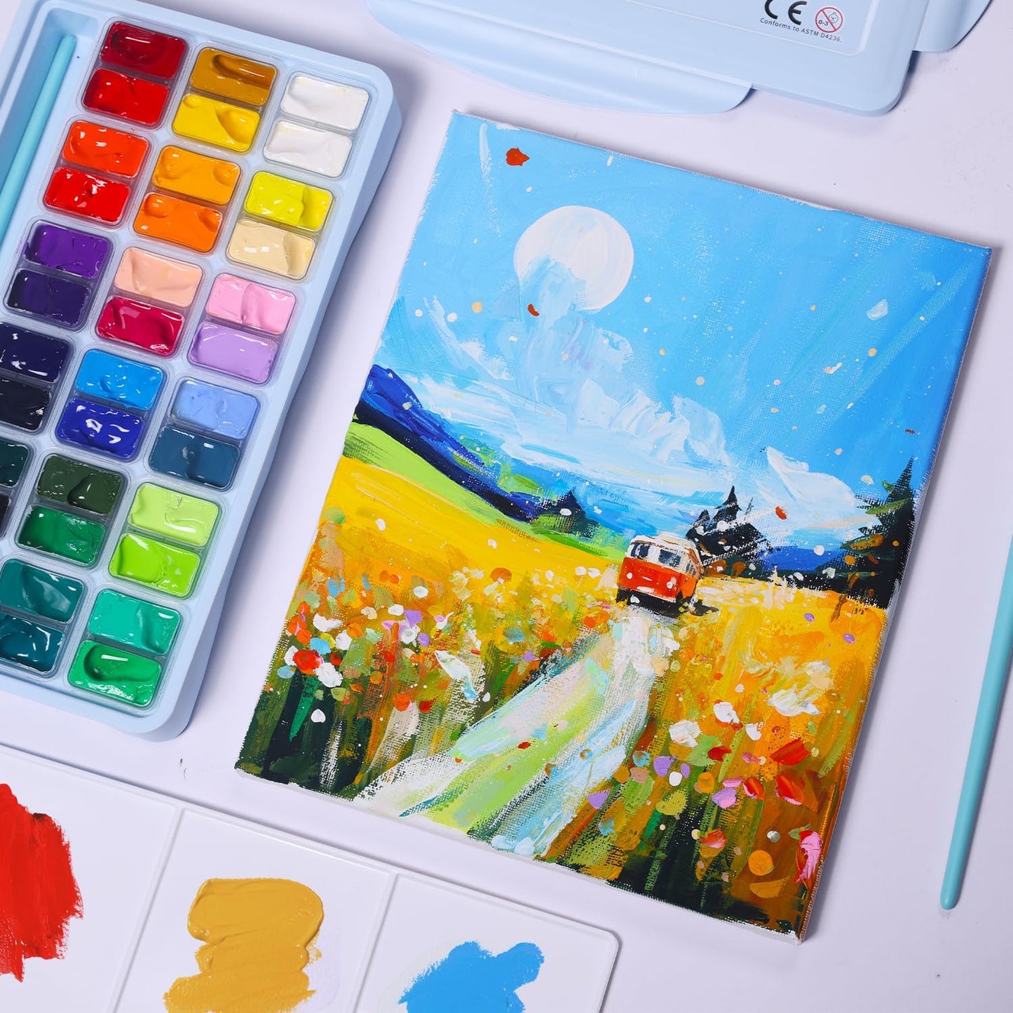 HIMI Gouache Paint Set, 36 Colors x 12ml Twin Jelly Cup Design with 3 Paint Brushes and a Palette in a Carrying Case Perfect for Artists, Students, Gouache Opaque Painting