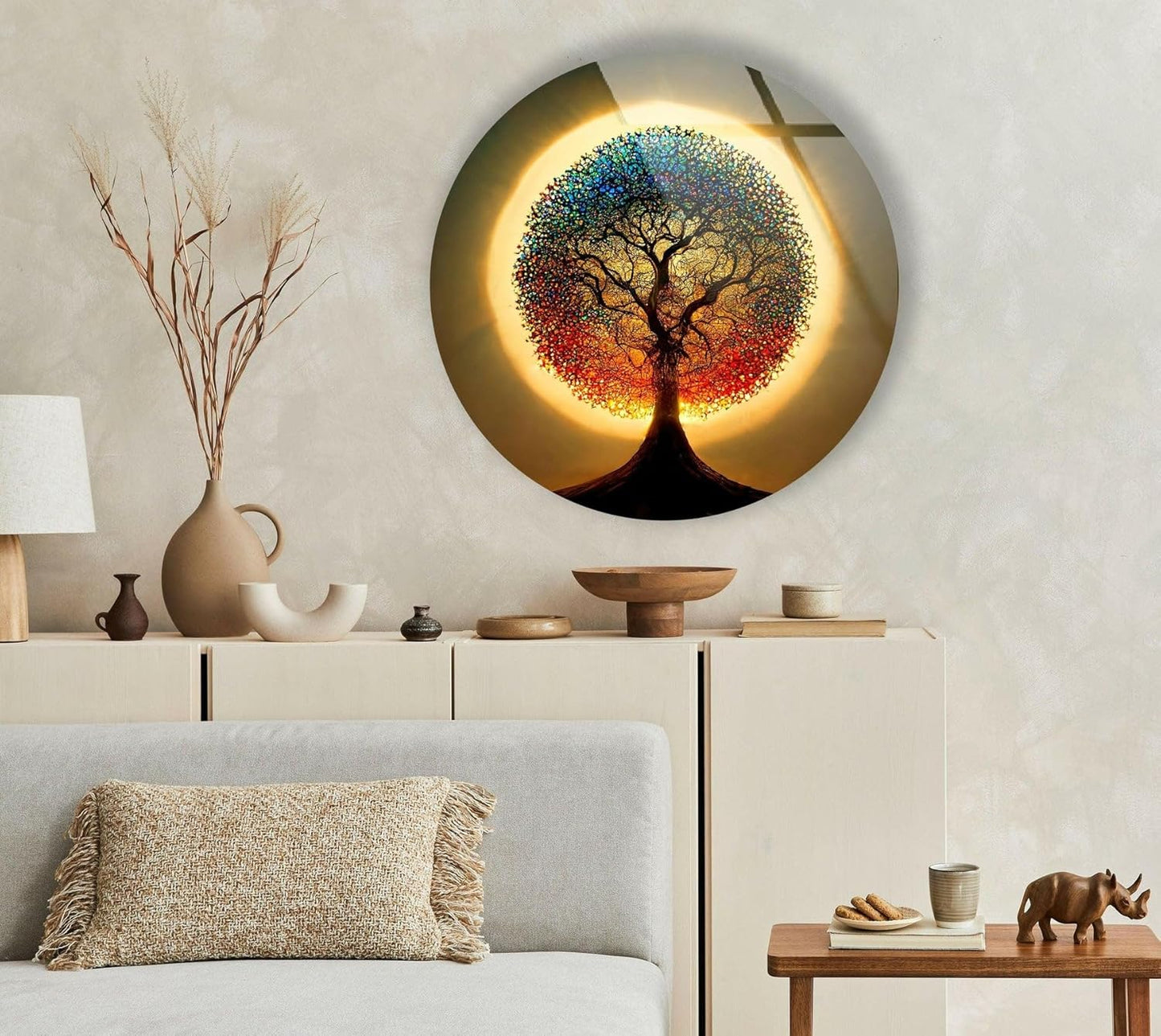 My Photostation.com 10''(25cm) Diameter Life of Tree Round Glass Wall Art Tempered Glass Printing Wall Decor Large Wall Art Wall Hangings