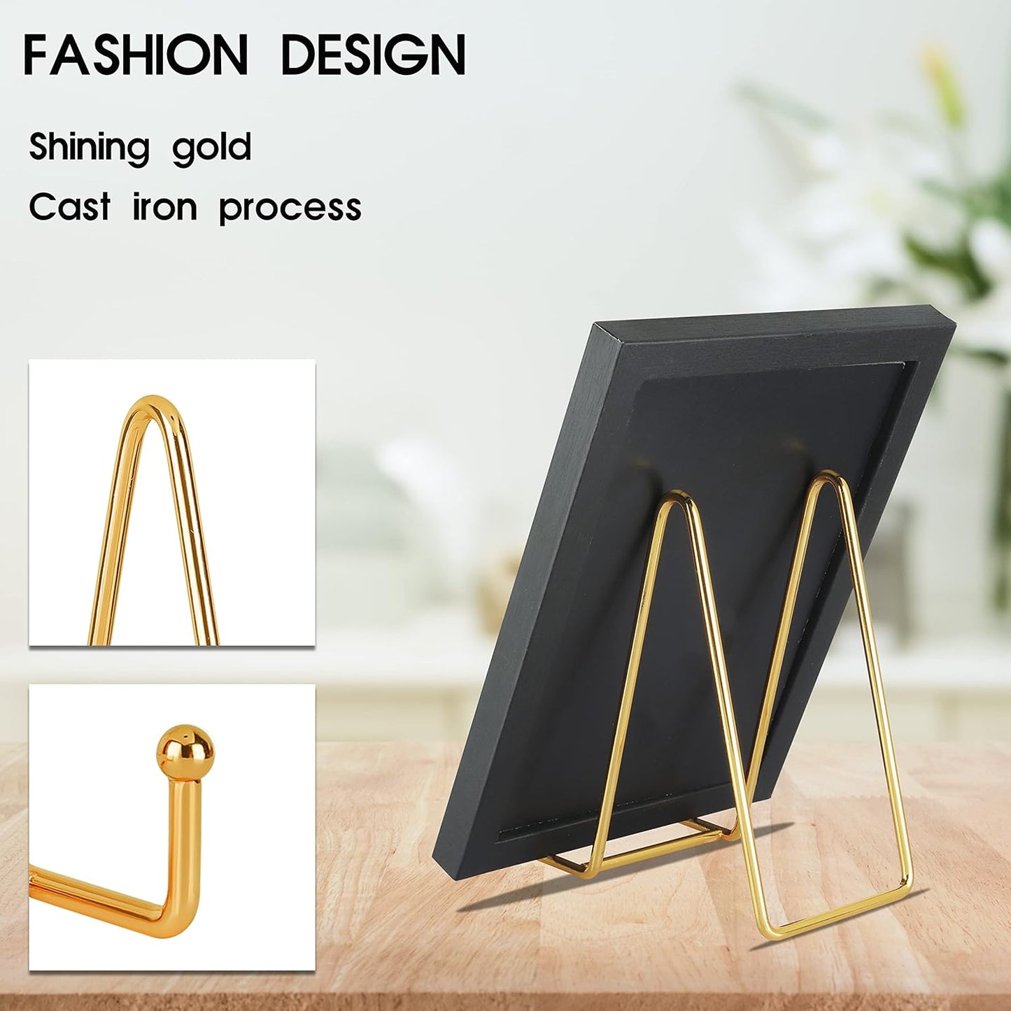 Decolore 6 Inch 5 Pack Gold Metal Display Stands Plate Stand Display Stands for Picture, Decorative Plate, Book, Photo Easel, Artistic Work